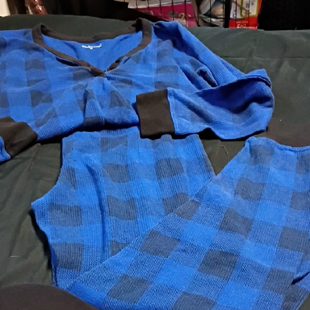 Women's Blue and Black Checkered Pajama Set